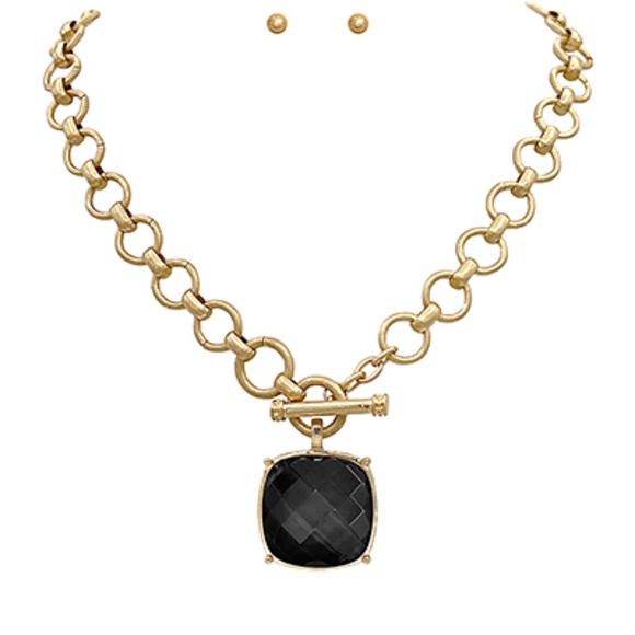 Square Stone Pendant Necklace Set - Picture 9 of 9